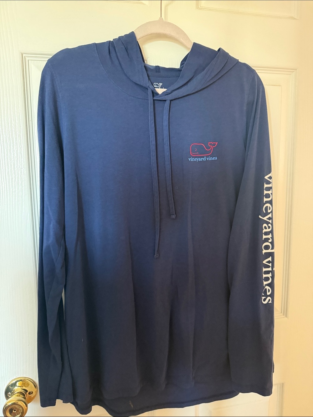 Vineyard Vines Navy Hoodie with Pink Whale Logo